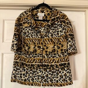 Rafaella Mixed Animal Print Zip-Front Top in Gold, Black & Cream